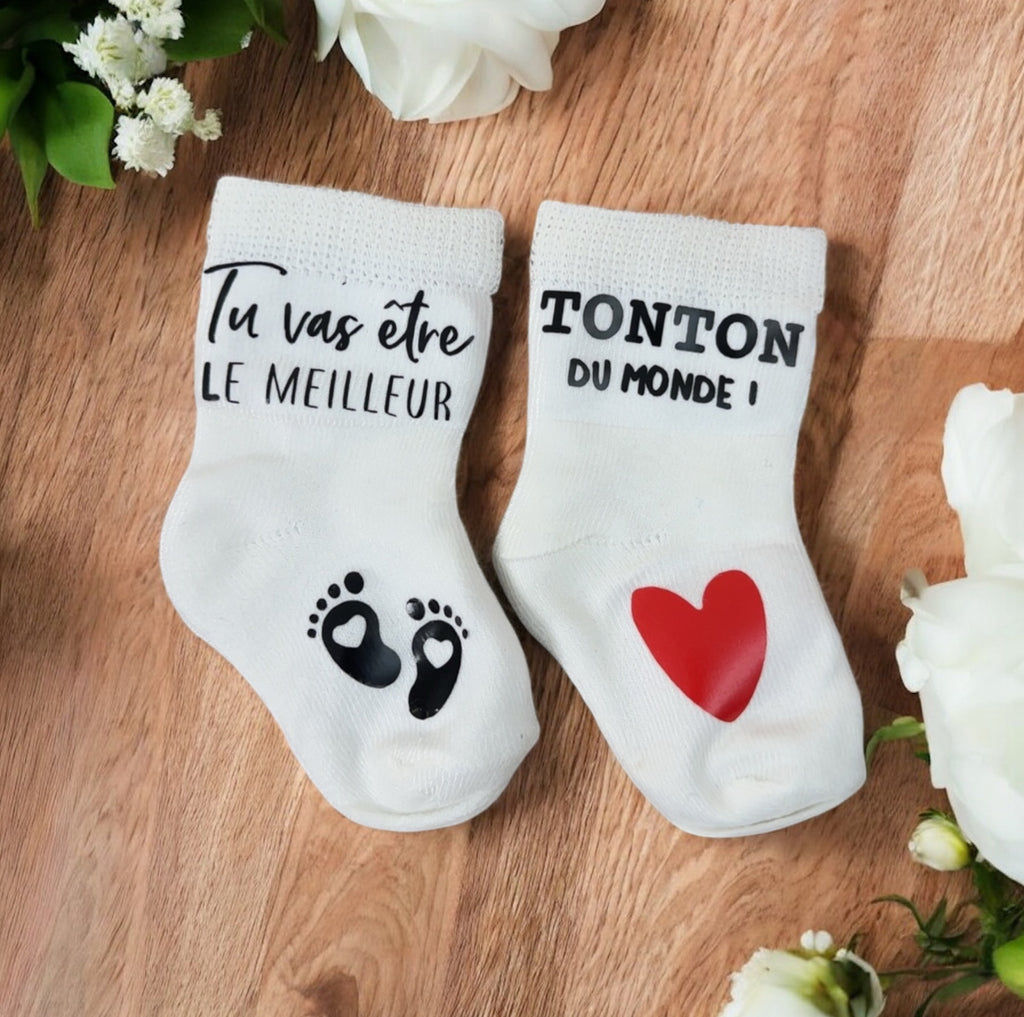 Chaussettes bébé “Tu vas être le meilleur tonton du monde !” – Annonce tonton originale – Cadeau grossesse ou baptême
