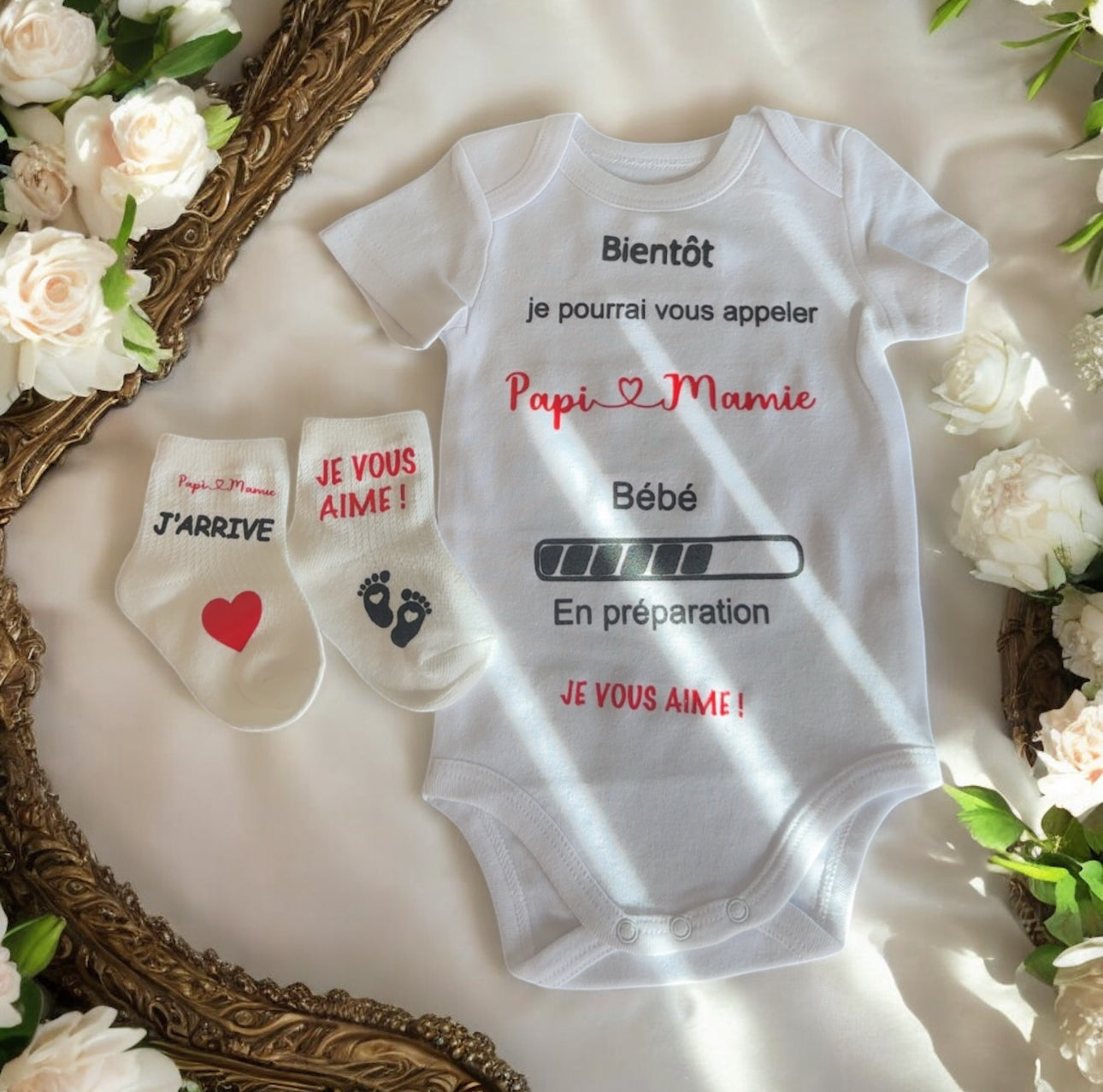 🍼✨ Body annonce grossesse “Papi & Mamie” + chaussettes assorties 👣 | Cadeau futur grands-parents 🎁
