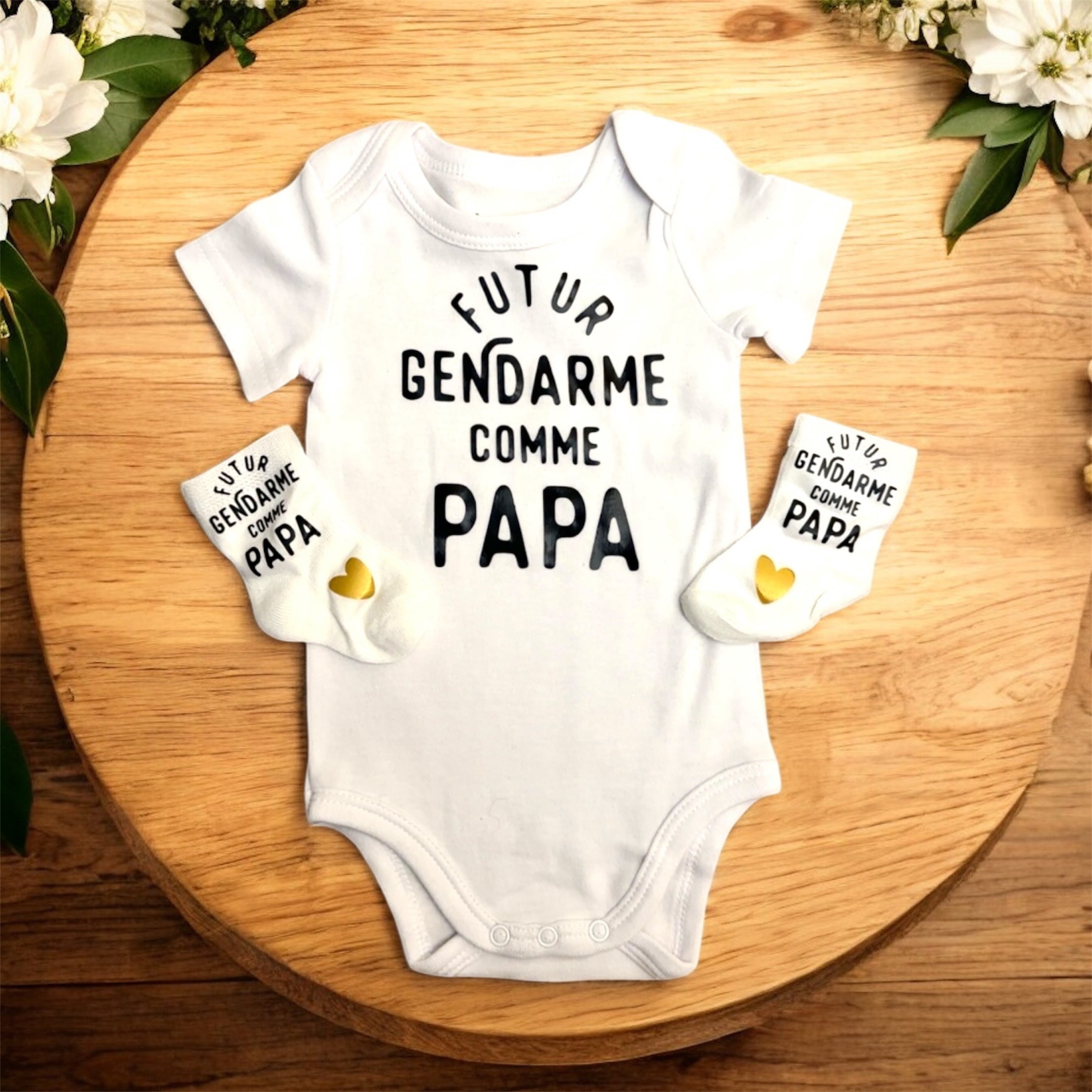 👶 Body bébé + chaussettes “Futur gendarme comme papa” | ensemble naissance original | Cadeau papa gendarme