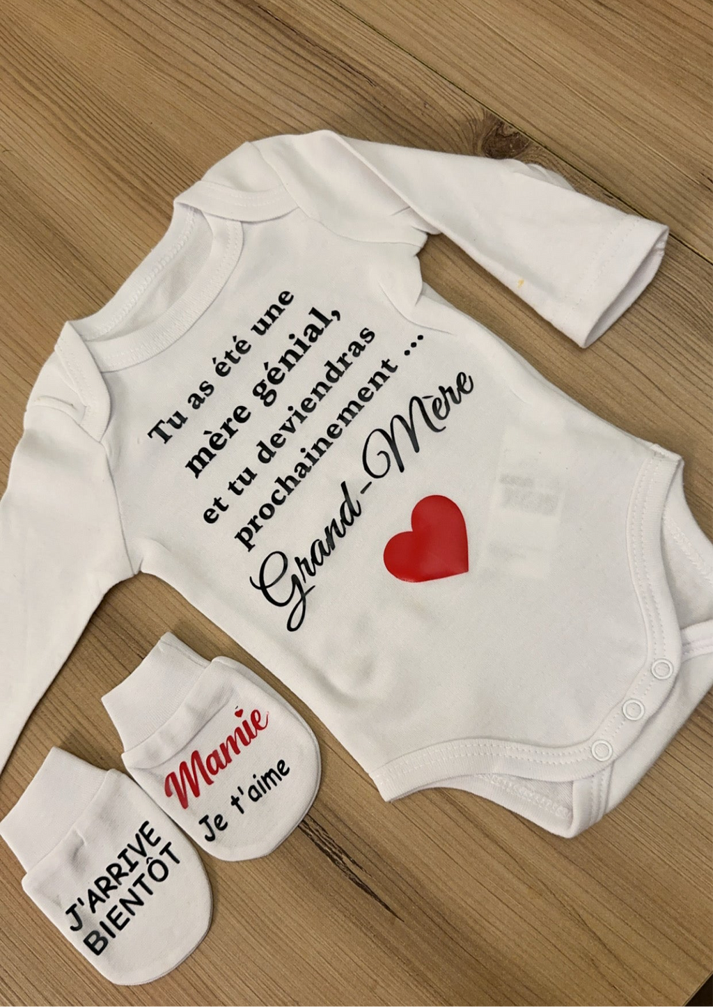 Body et moufles “Annonce Grossesse Mamie” – Cadeau surprise futur Grand-Mère | Idée originale pour révéler une grossesse