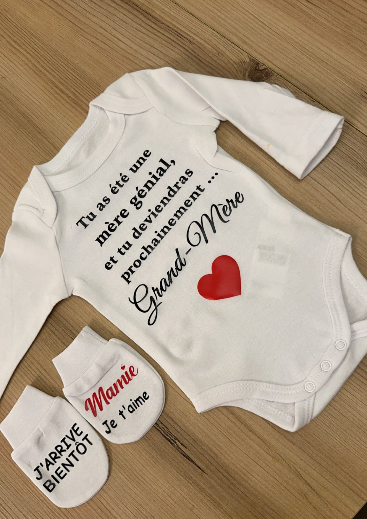 Body et moufles “Annonce Grossesse Mamie” – Cadeau surprise futur Grand-Mère | Idée originale pour révéler une grossesse