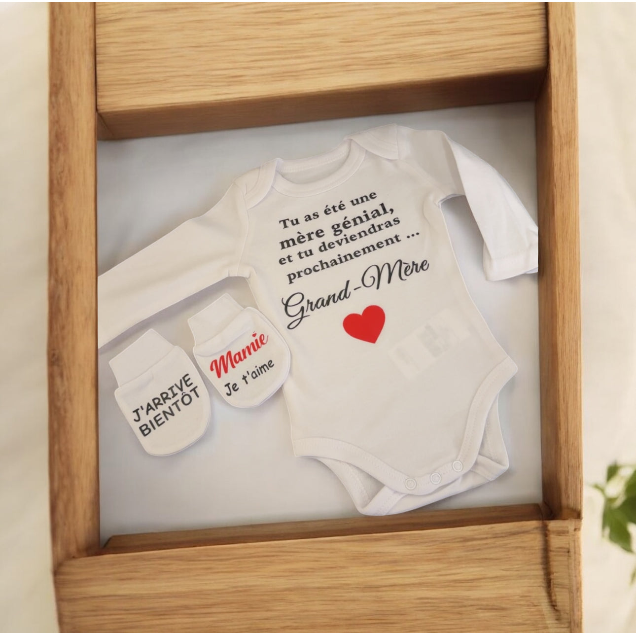 Body et moufles “Annonce Grossesse Mamie” – Cadeau surprise futur Grand-Mère | Idée originale pour révéler une grossesse