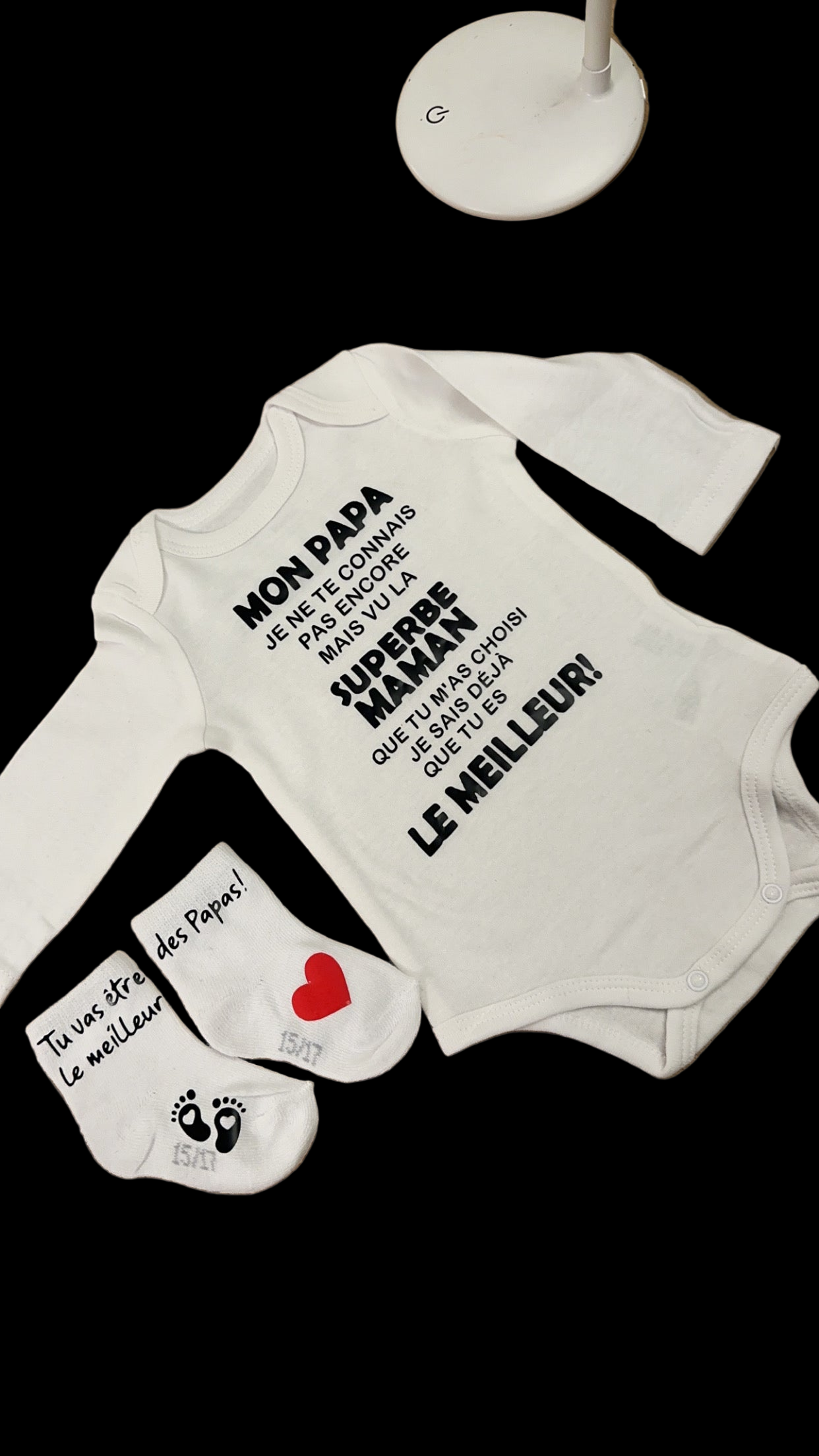 🍼 ensemble Body et chaussette Bébé Message Drôle – “Mon Papa, Je ne te connais pas encore…” | Cadeau de Naissance annonce grossesse Original