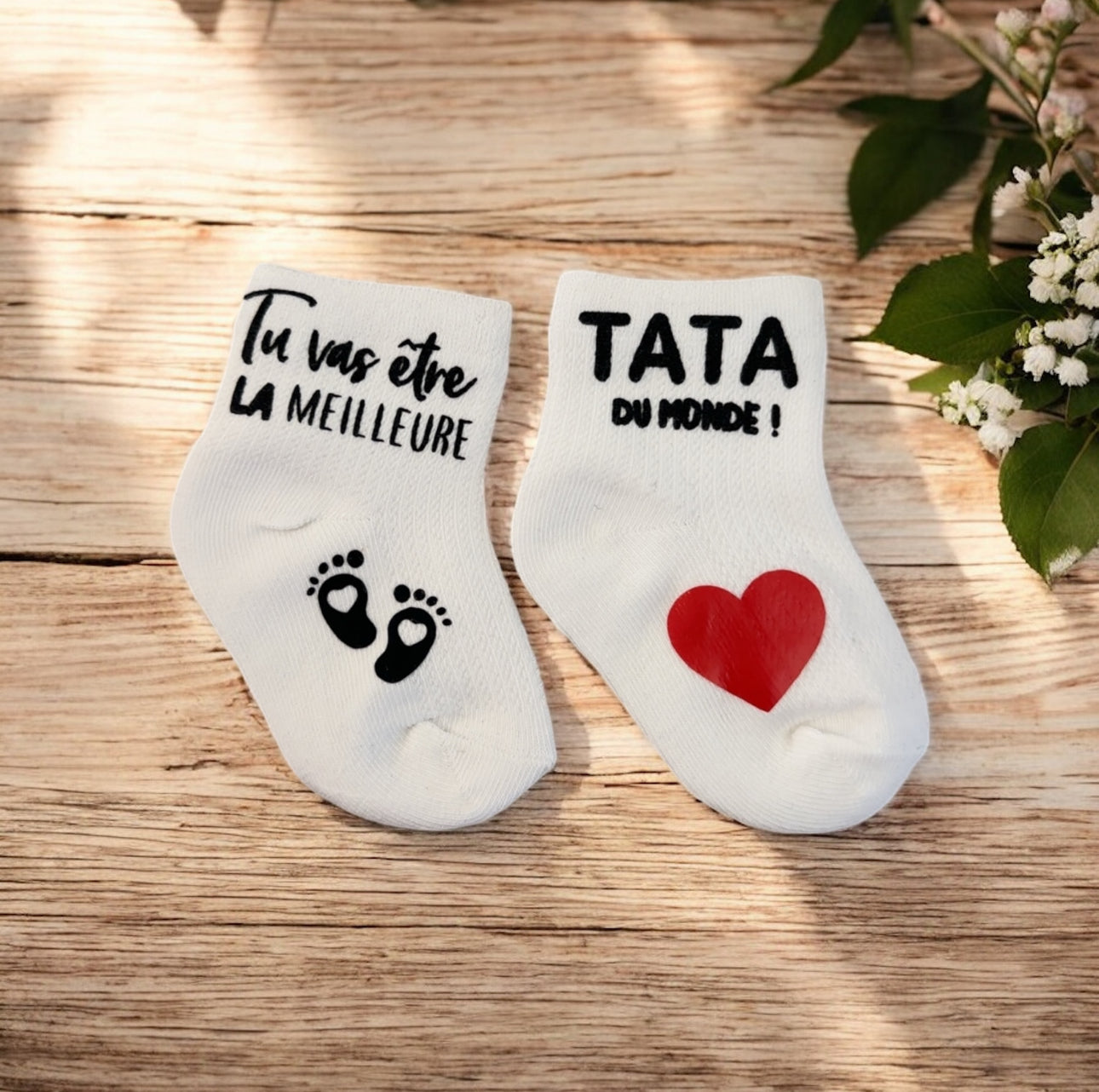 Chaussettes bébé “Tu vas être la meilleure tata du monde !” – Annonce tata  originale – Cadeau surprise grossesse ou baptême