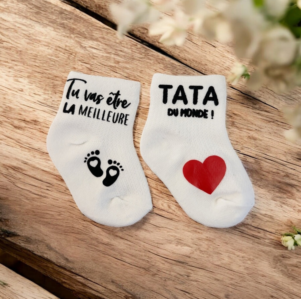 Chaussettes bébé “Tu vas être la meilleure tata du monde !” – Annonce tata  originale – Cadeau surprise grossesse ou baptême