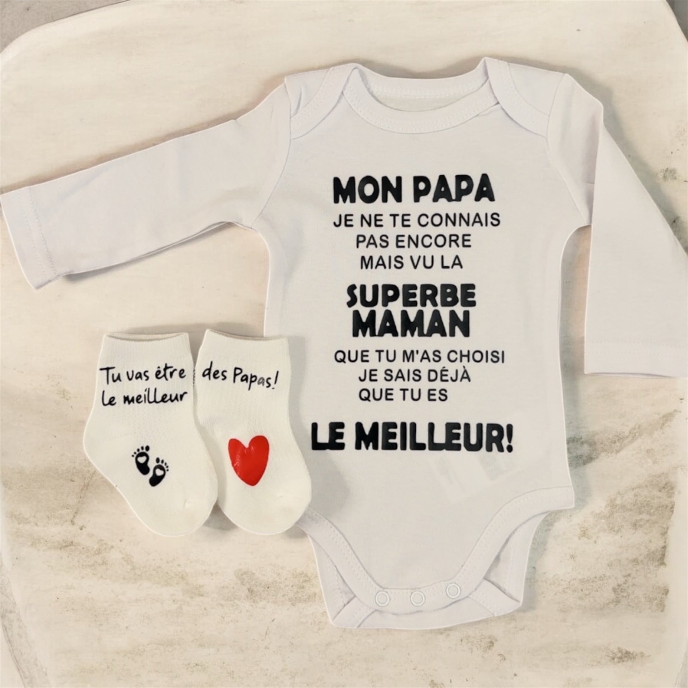 ensemble Body et chaussette Bébé Message Drôle – “Mon Papa, Je ne te connais pas encore…” | Cadeau de Naissance annonce grossesse Original