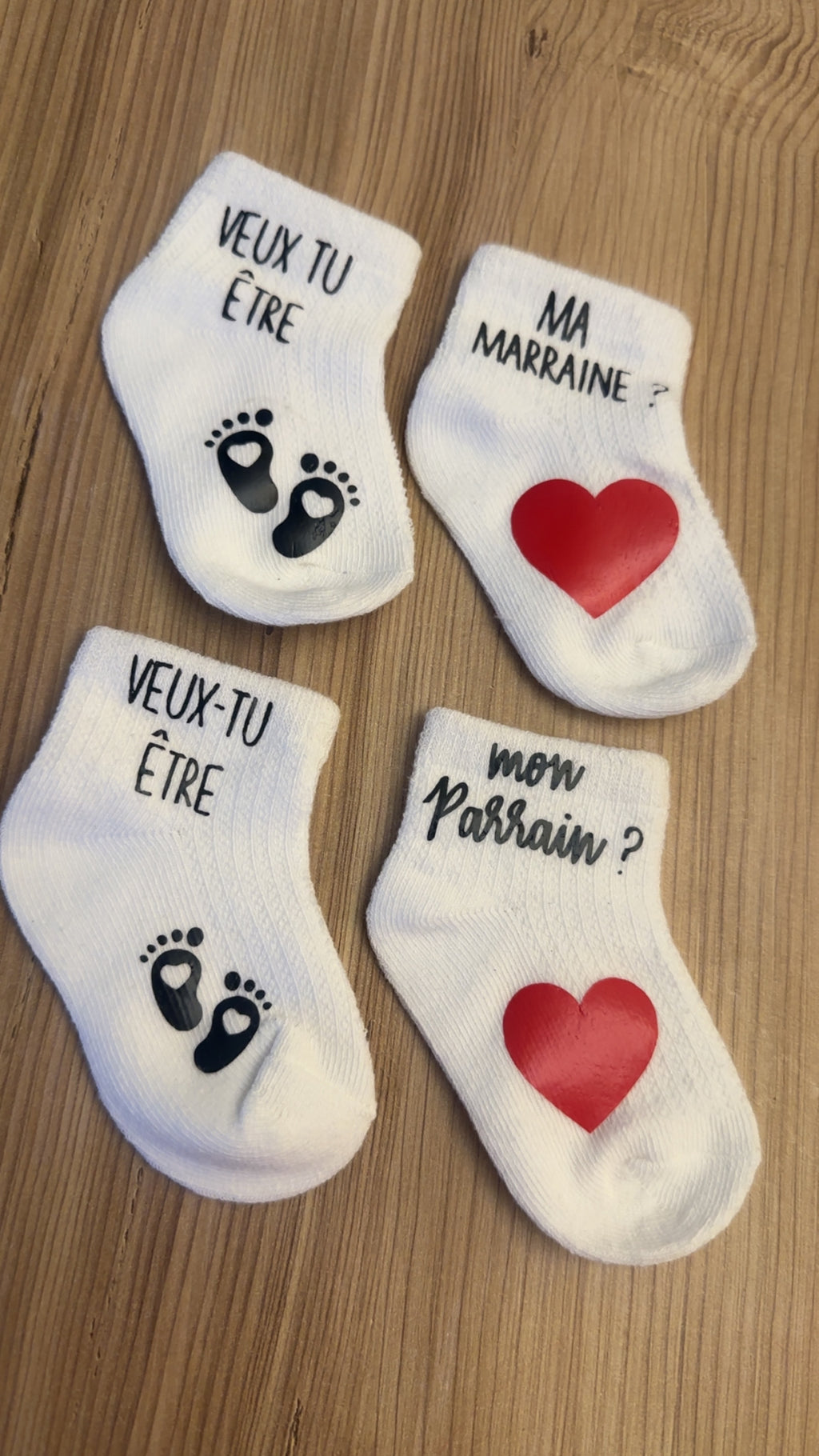 🧦 Chaussettes bébé – Demande Parrain & Marraine ❤️ – Cadeau annonce grossesse original