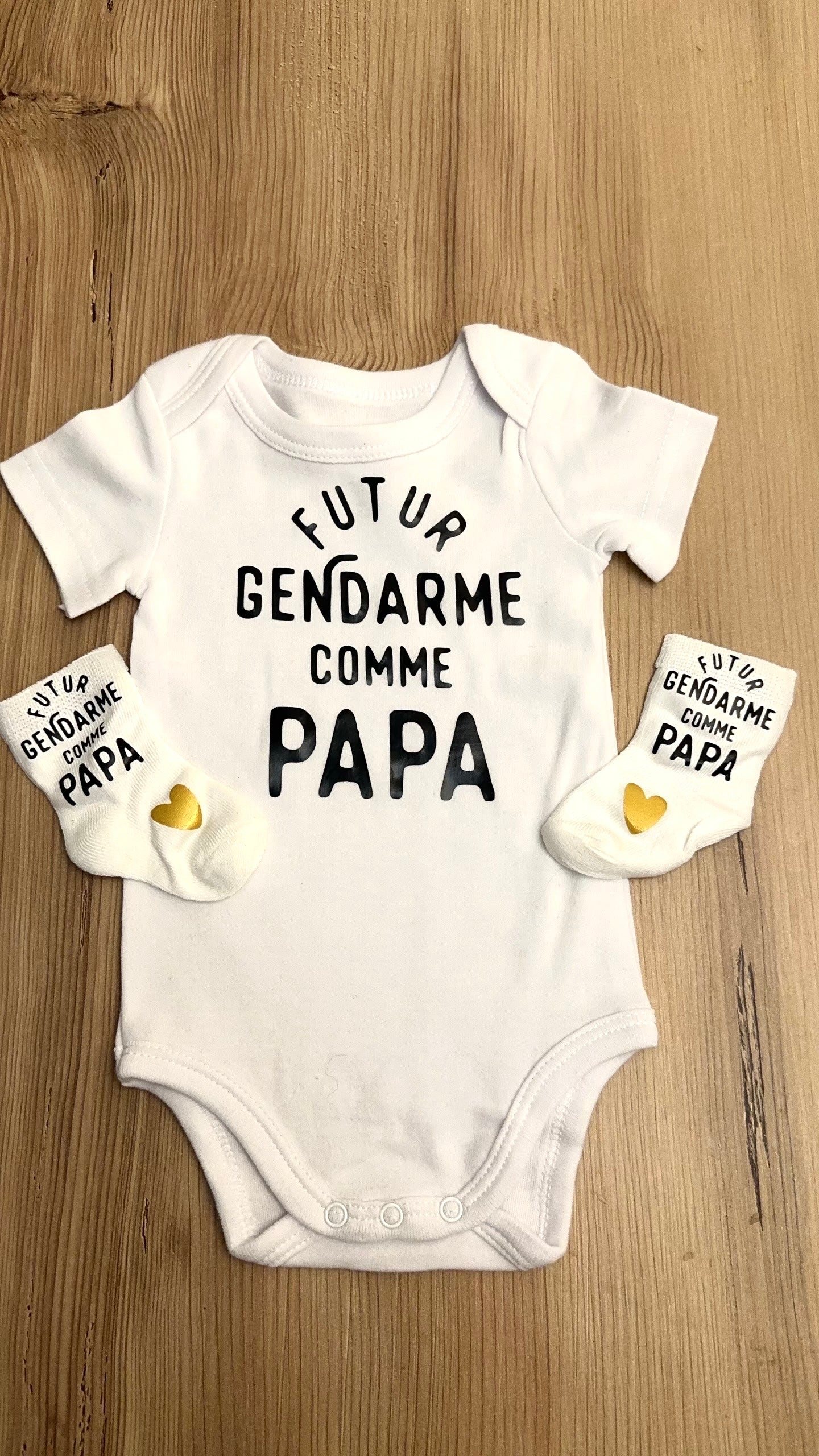 👶 Body bébé + chaussettes “Futur gendarme comme papa” | ensemble naissance original | Cadeau papa gendarme