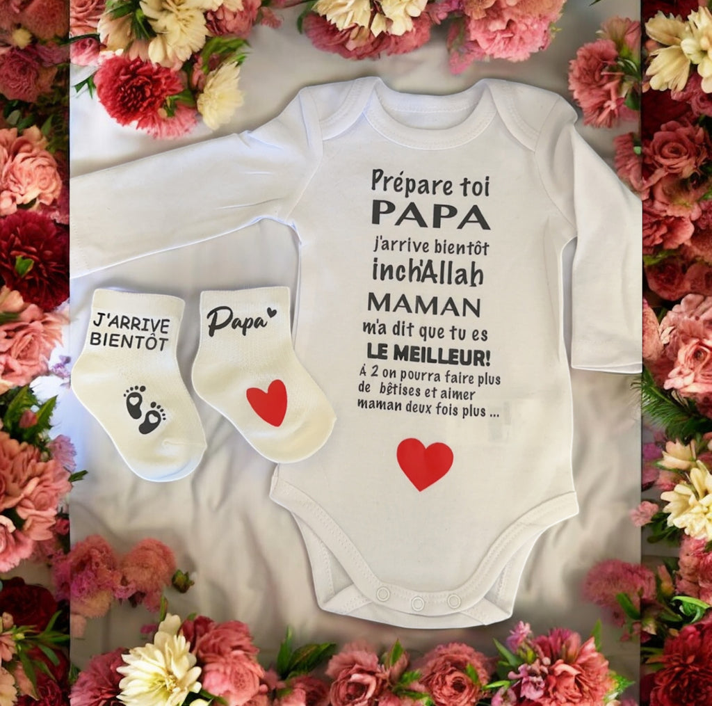 Annonce Grossesse Papa Body Bébé ❤️ | Prépare toi Papa j’arrive bientôt inch’Allah | Cadeau Futur Papa Musulman
