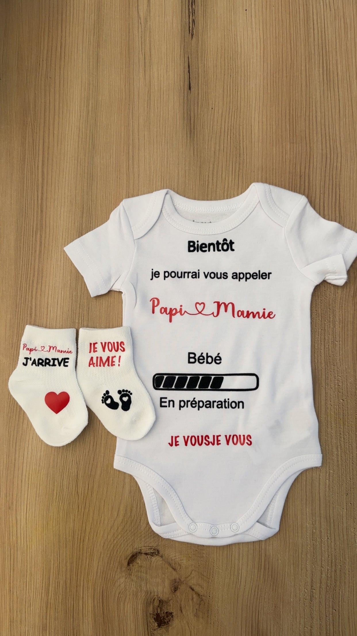 🍼✨ Body annonce grossesse “Papi & Mamie” + chaussettes assorties 👣 | Cadeau futur grands-parents 🎁