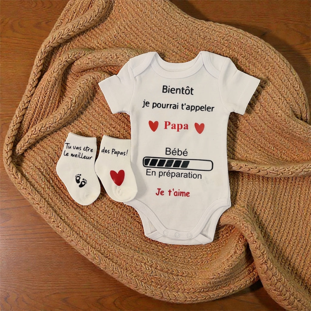 Body Annonce Grossesse + Chaussettes – “Bientôt je pourrai t’appeler Papa” – Cadeau Future Papa