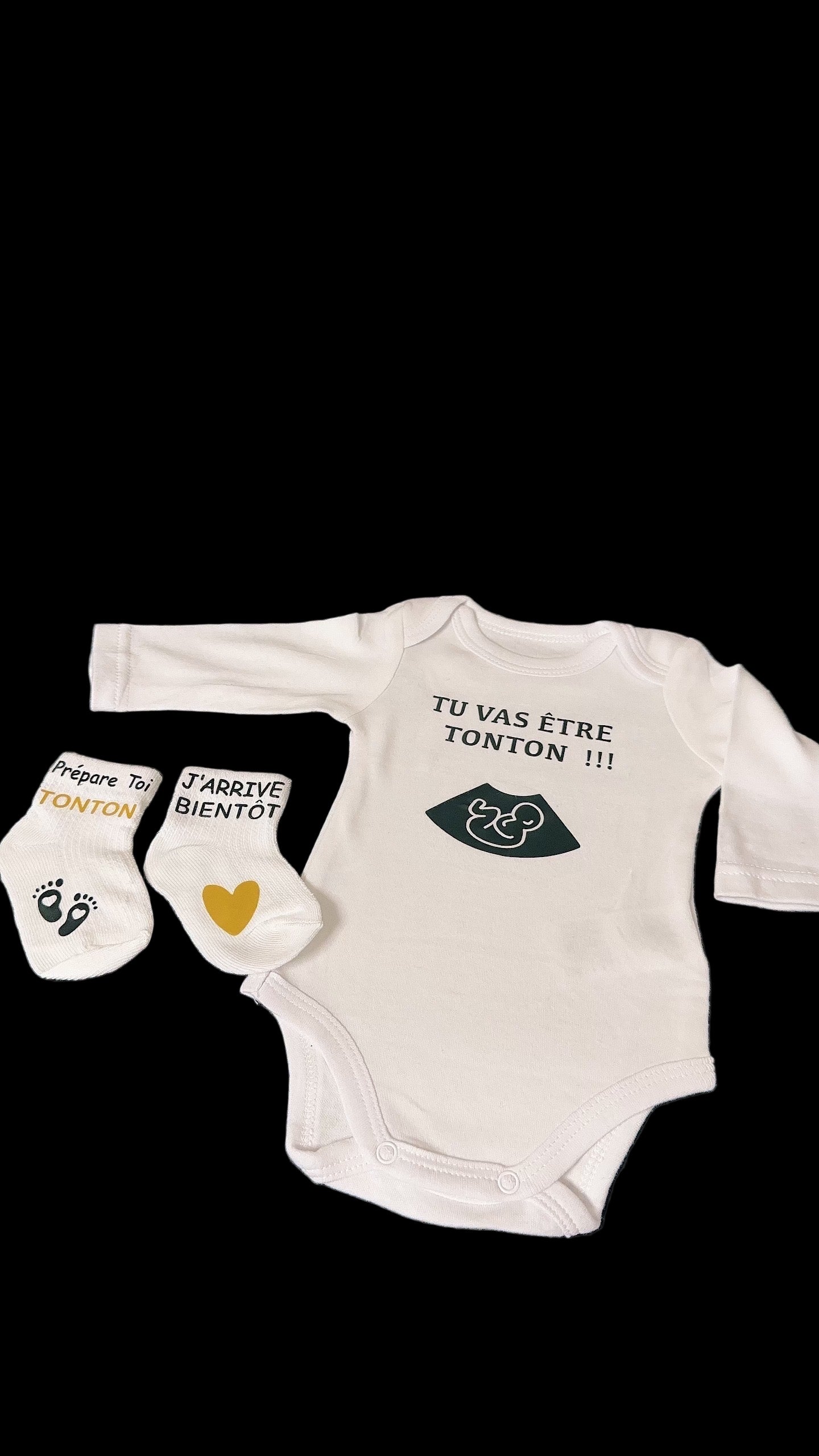 🍼 Coffret annonce grossesse – Body “Tu vas être Tonton !!!” + chaussettes bébé – Cadeau futur tonton original – Idée annonce famille 💛