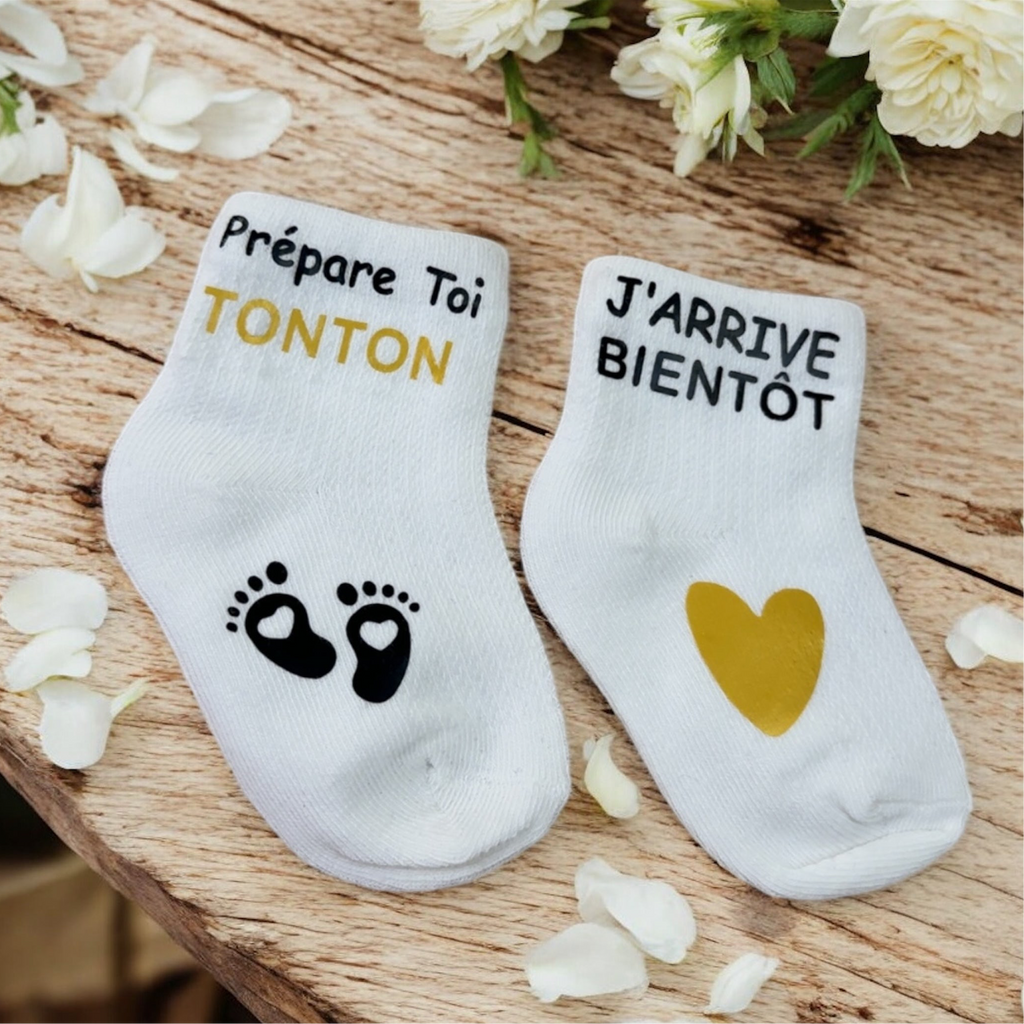 🧦 Chaussettes annonce grossesse “Prépare-toi Tonton, j’arrive bientôt” – Cadeau futur tonton original 💛