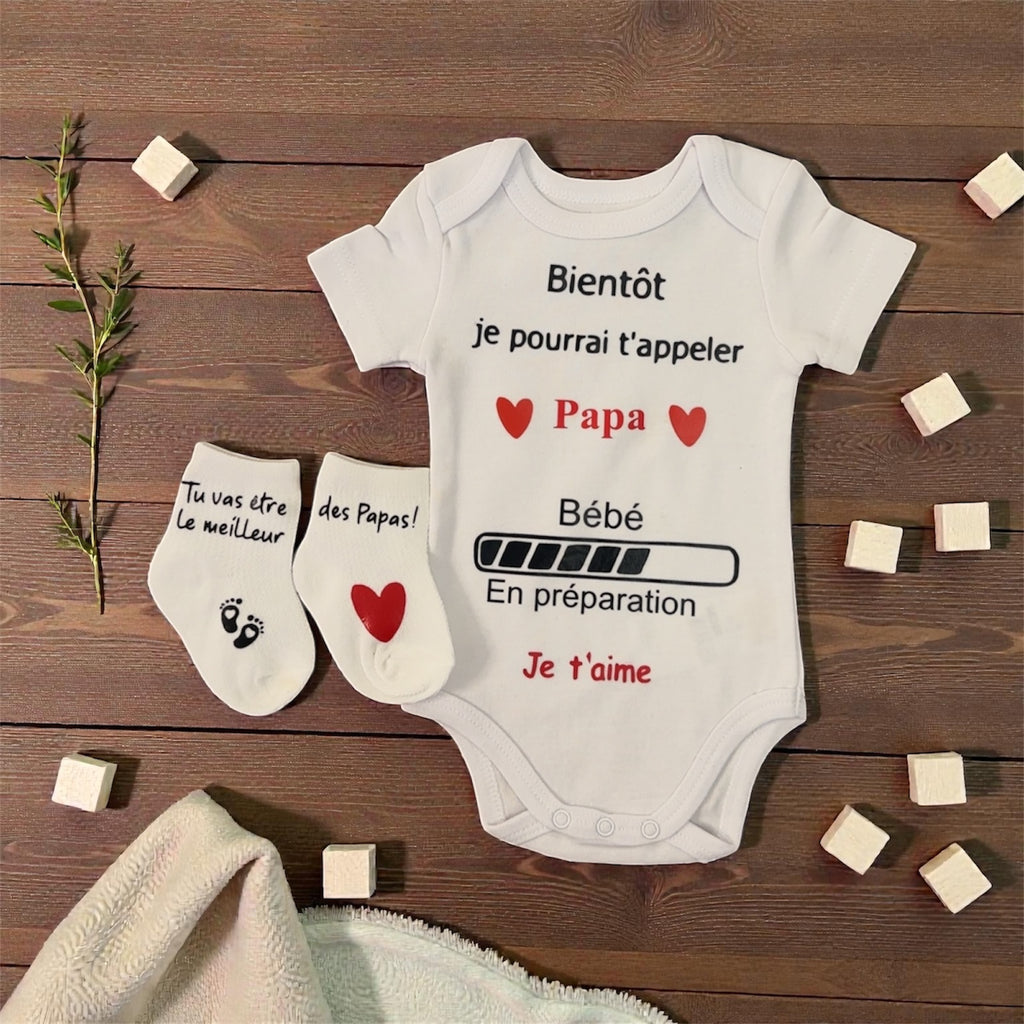 Body Annonce Grossesse + Chaussettes – “Bientôt je pourrai t’appeler Papa” – Cadeau Future Papa