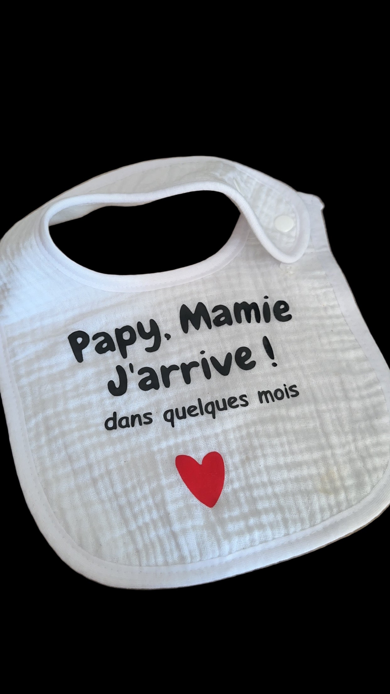 🍼 Bavoir annonce grossesse “Papy, Mamie j’arrive dans quelques mois” ❤️ – Cadeau futur grands-parents original