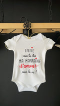 Body bébé “tatie veux tu être ma Marraine d’amour pour la vie ?” – Annonce marraine originale – Cadeau surprise bébé grossesse