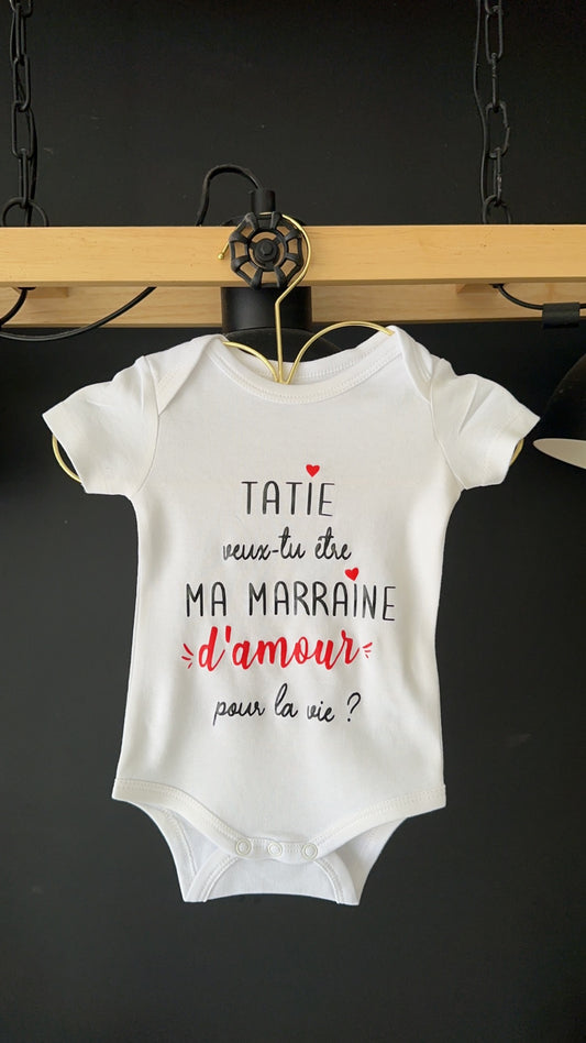 Body bébé “tatie veux tu être ma Marraine d’amour pour la vie ?” – Annonce marraine originale – Cadeau surprise bébé grossesse