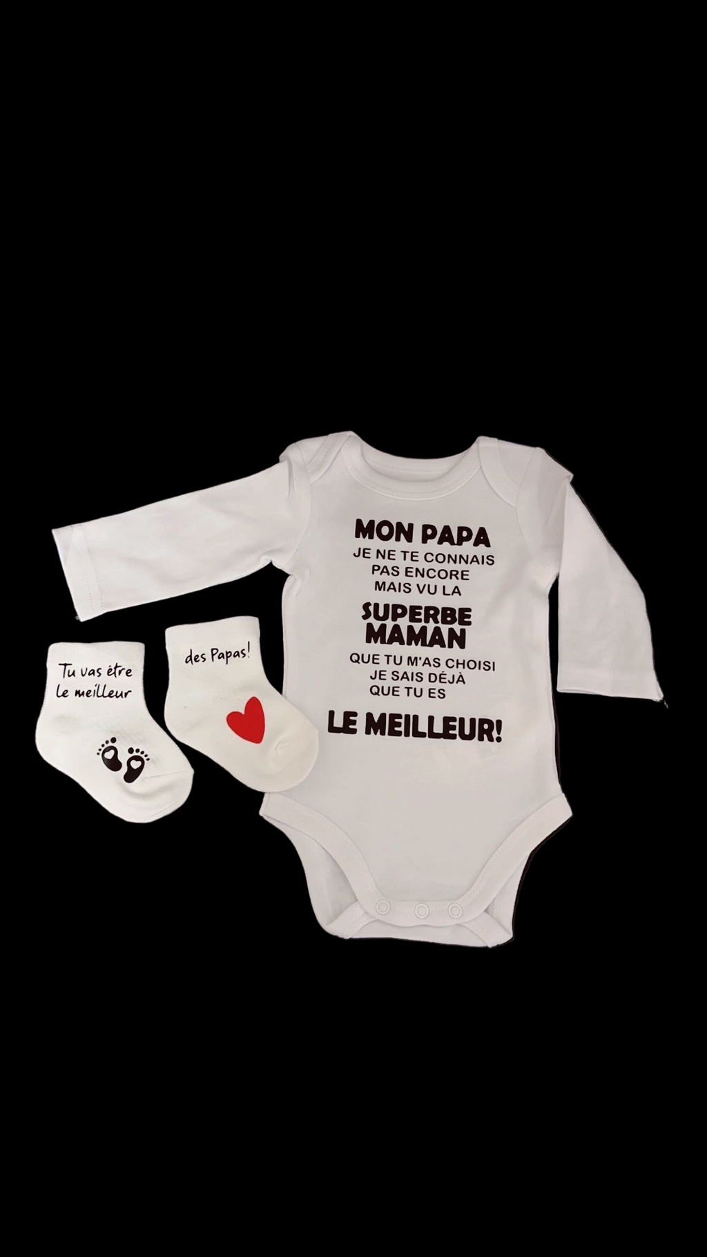 🍼 ensemble Body et chaussette Bébé Message Drôle – “Mon Papa, Je ne te connais pas encore…” | Cadeau de Naissance annonce grossesse Original