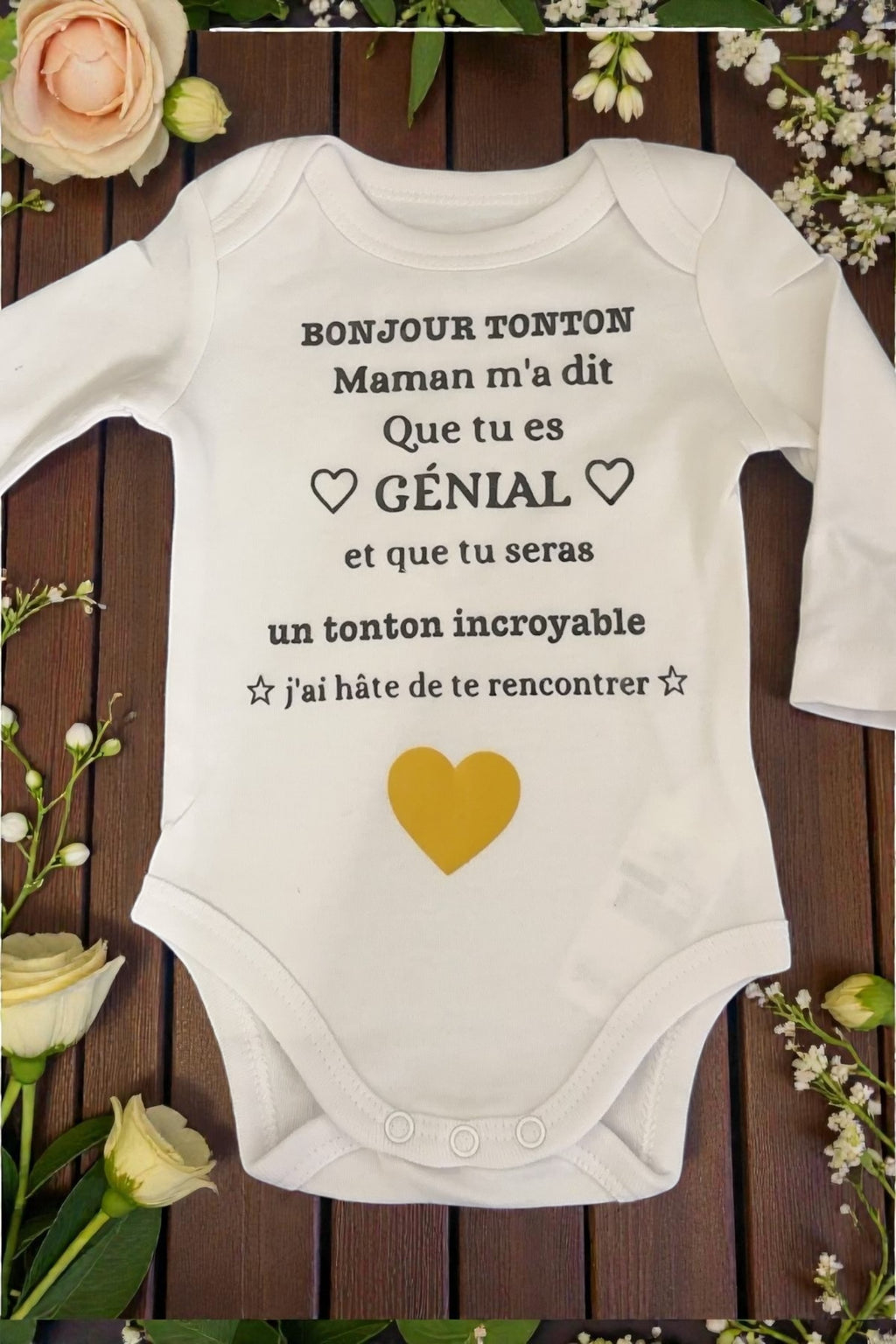 Body bébé annonce grossesse tonton – Bonjour tonton – Cadeau futur tonton – Annonce grossesse originale – Naissance bébé