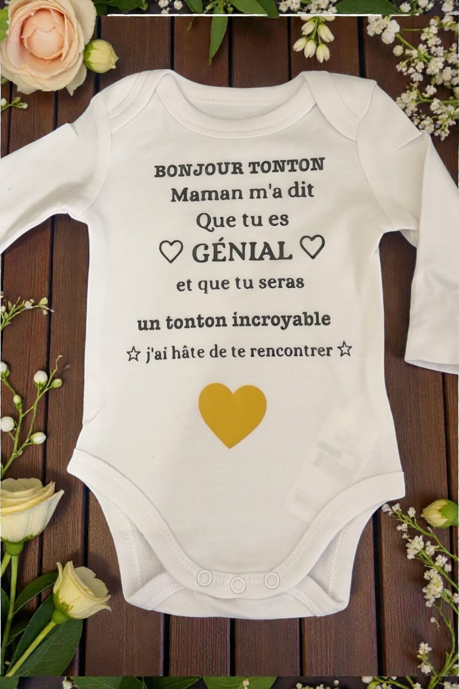 Body bébé annonce grossesse tonton – Bonjour tonton – Cadeau futur tonton – Annonce grossesse originale – Naissance bébé