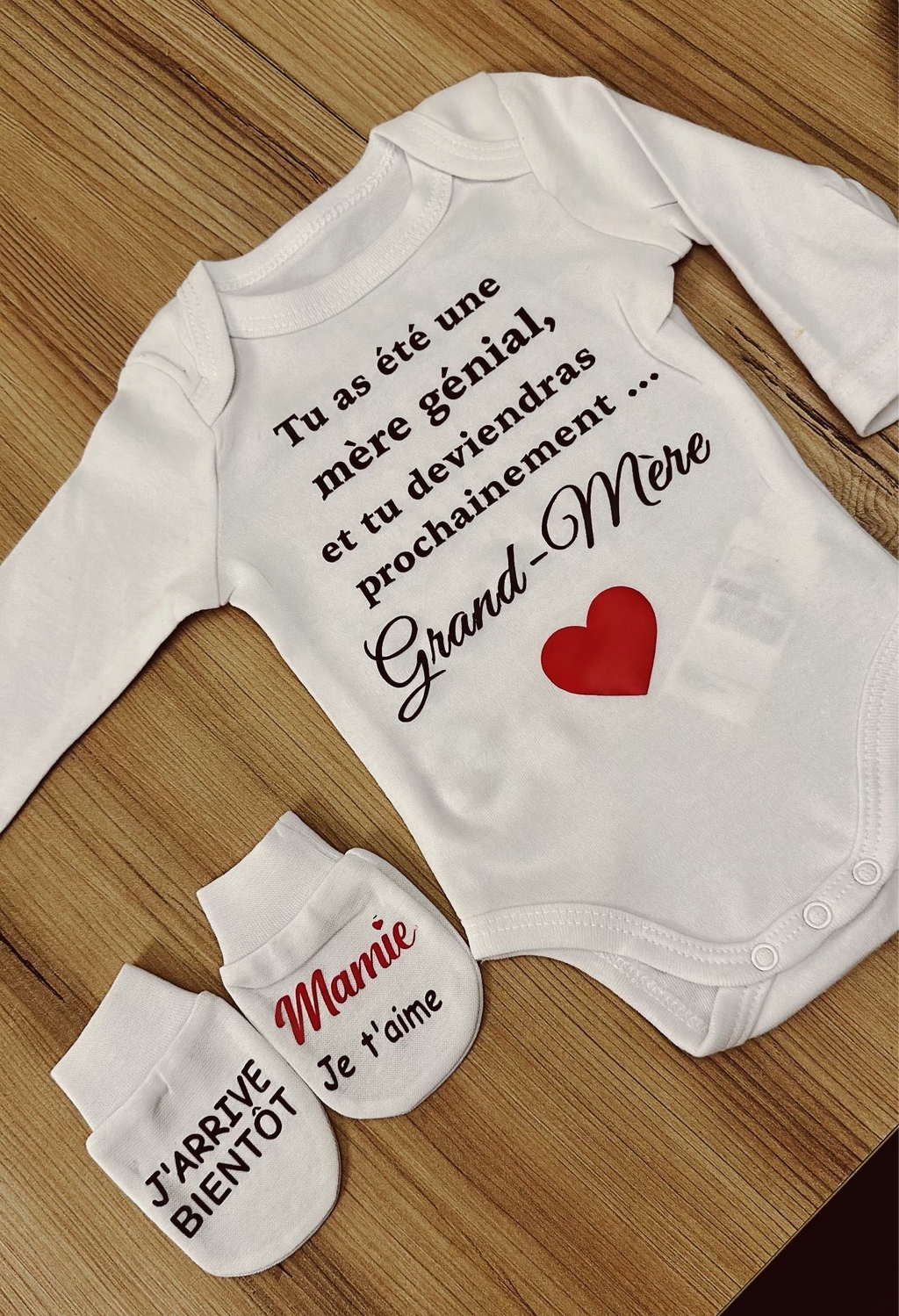 Body et moufles “Annonce Grossesse Mamie” – Cadeau surprise futur Grand-Mère | Idée originale pour révéler une grossesse