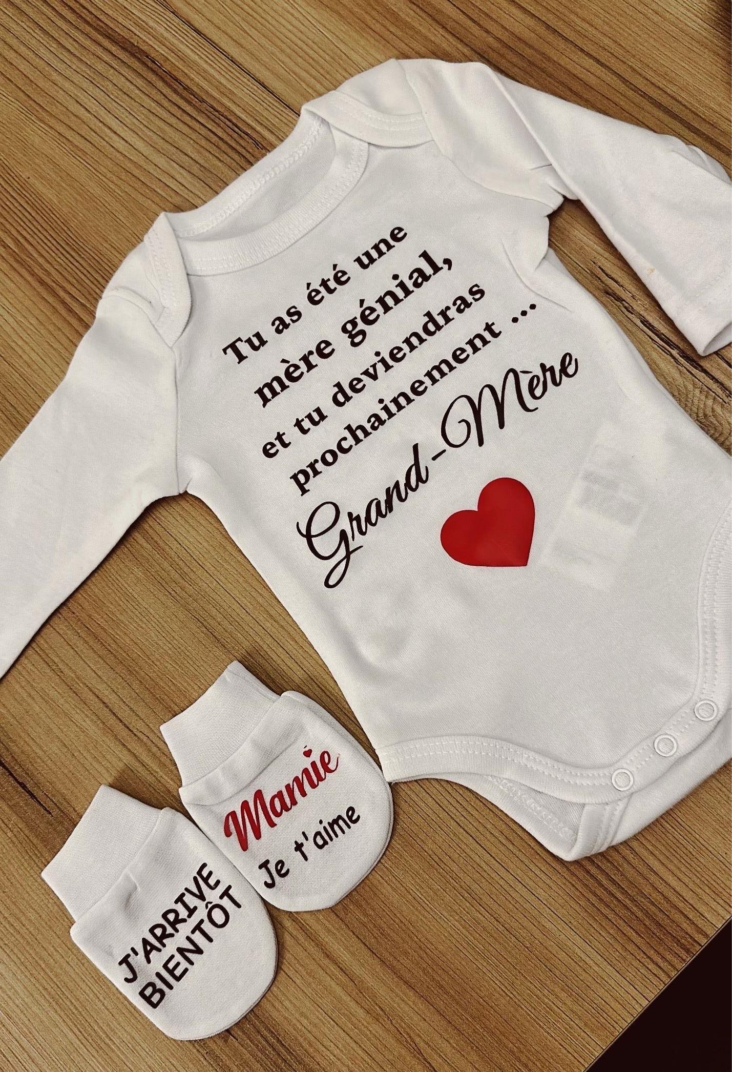 Body et moufles “Annonce Grossesse Mamie” – Cadeau surprise futur Grand-Mère | Idée originale pour révéler une grossesse