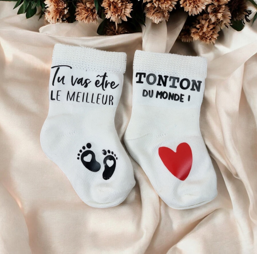 Chaussettes bébé “Tu vas être le meilleur tonton du monde !” – Annonce tonton originale – Cadeau grossesse ou baptême