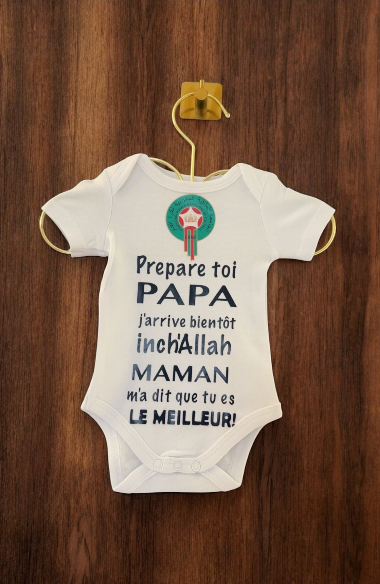 Body bébé annonce grossesse Papa Maman – Équipe du Maroc 🇲🇦 – Prépare toi Papa j’arrive bientôt Inshallah – Cadeau futur papa