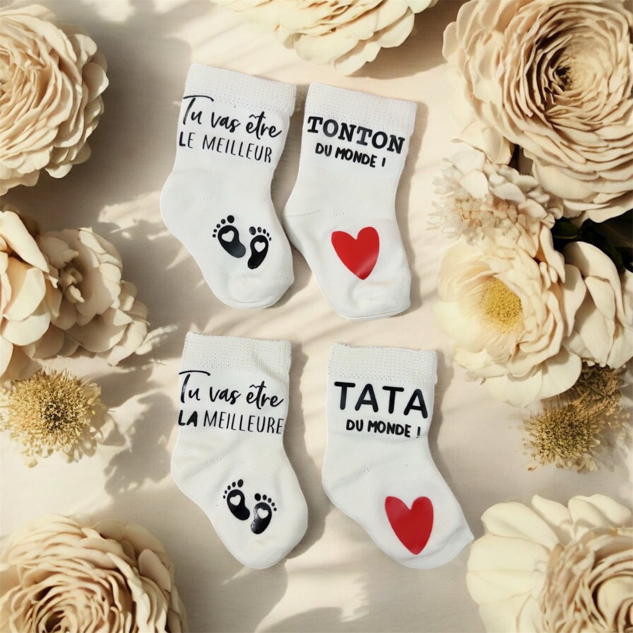 🍼 Lot de 2 paires de chaussettes annonce grossesse  futur tonton et tata – “Tu vas être la meilleure Tata / le meilleur Tonton du monde” – Cadeau révélation original ♥️