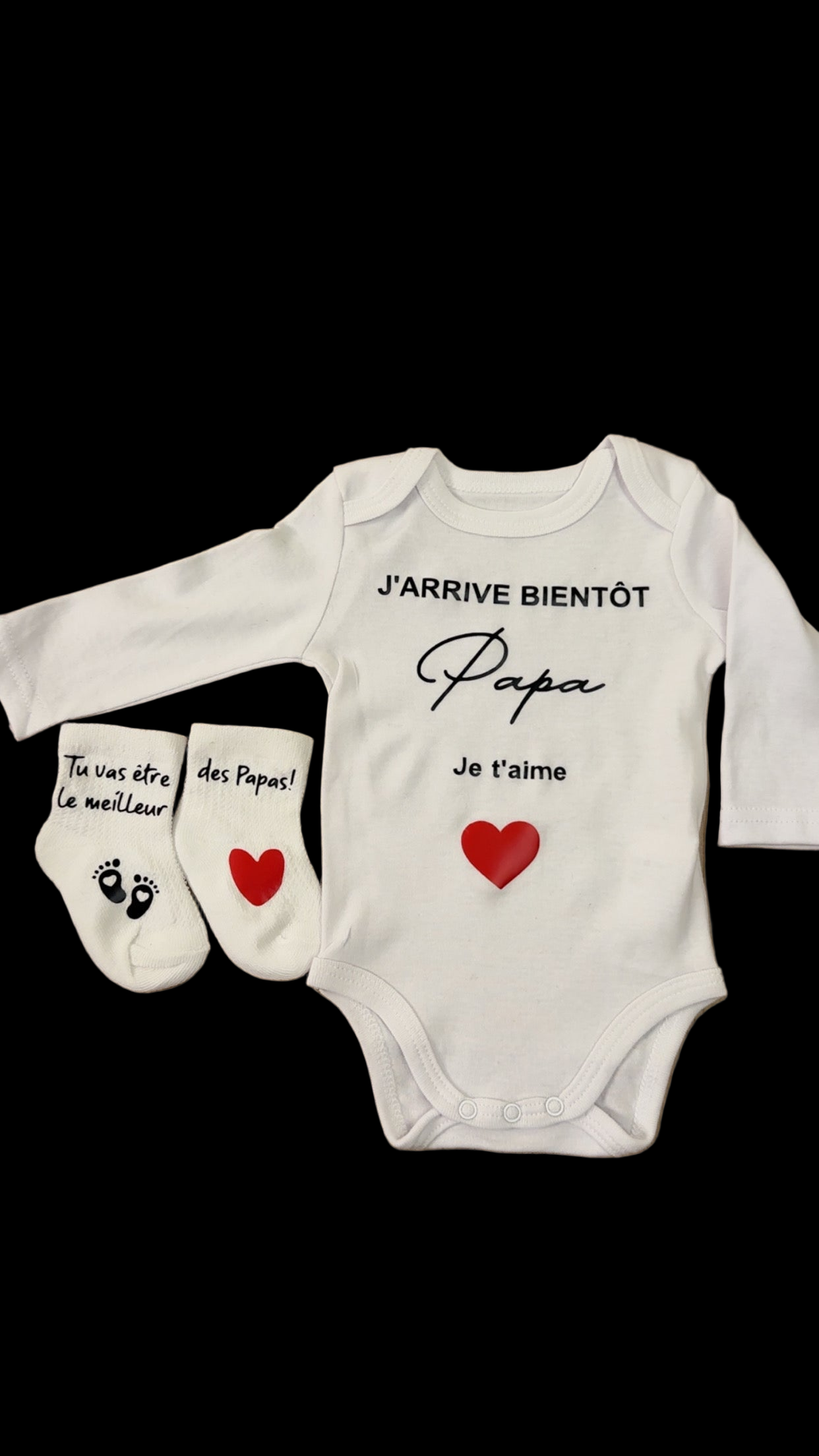 Annonce grossesse Papa – Body bébé + Chaussettes personnalisées | Cadeau futur papa | J’arrive bientôt Papa, je t’aime ❤️
