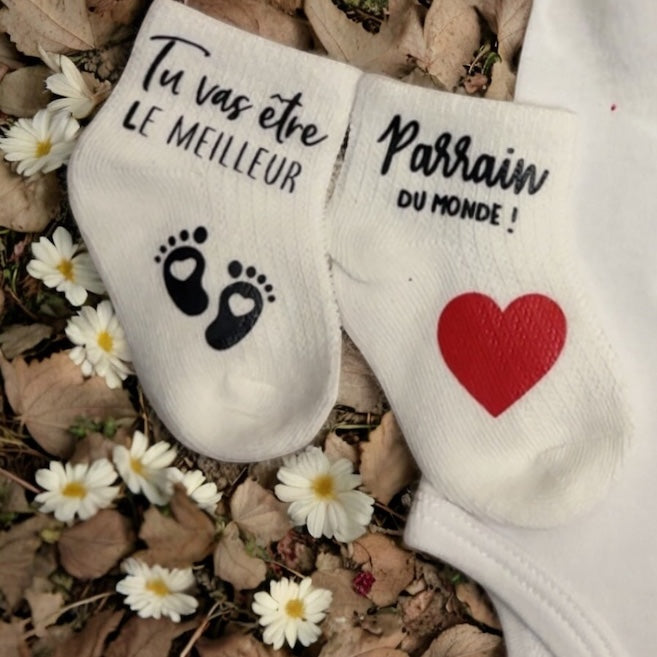 Chaussettes annonce parrain “Tu vas être le meilleur parrain du monde” – Cadeau annonce grossesse – Idée originale futur parrain