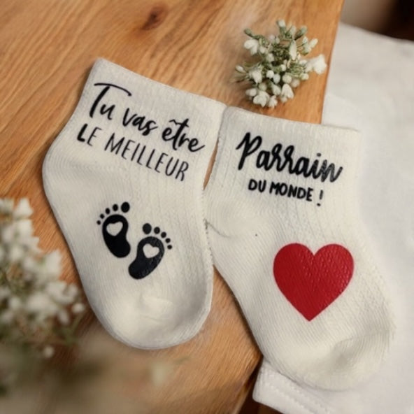 Chaussettes annonce parrain “Tu vas être le meilleur parrain du monde” – Cadeau annonce grossesse – Idée originale futur parrain