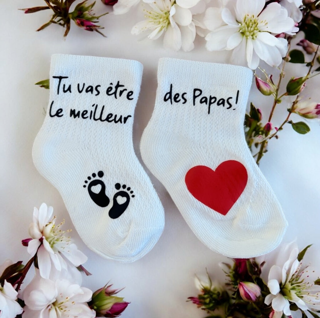 Chaussettes bébé “Tu vas être le meilleur des papas !” – Annonce grossesse originale pour futur papa