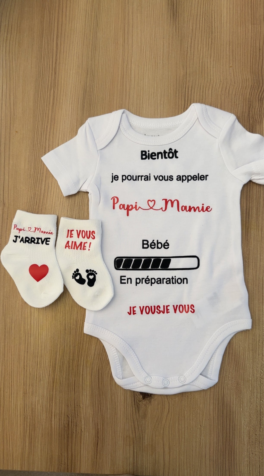 🍼✨ Body annonce grossesse “Papi & Mamie” + chaussettes assorties 👣 | Cadeau futur grands-parents 🎁
