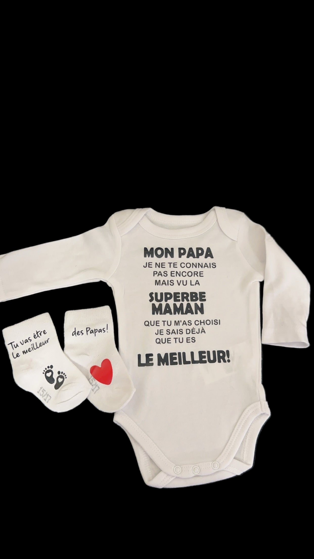 🍼 ensemble Body et chaussette Bébé Message Drôle – “Mon Papa, Je ne te connais pas encore…” | Cadeau de Naissance annonce grossesse Original