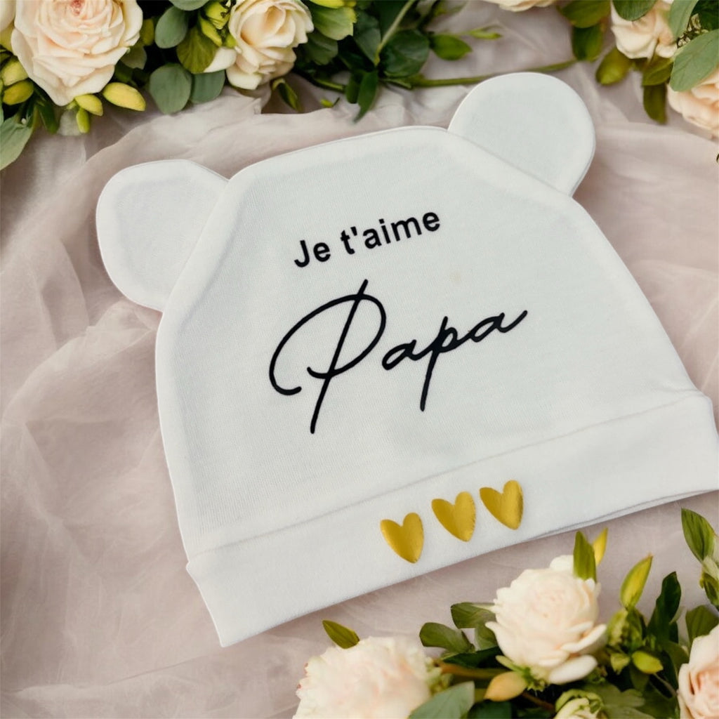 🧢 Bonnet Bébé “Je t’aime Papa” – Cadeau de naissance ou Fête des Pères