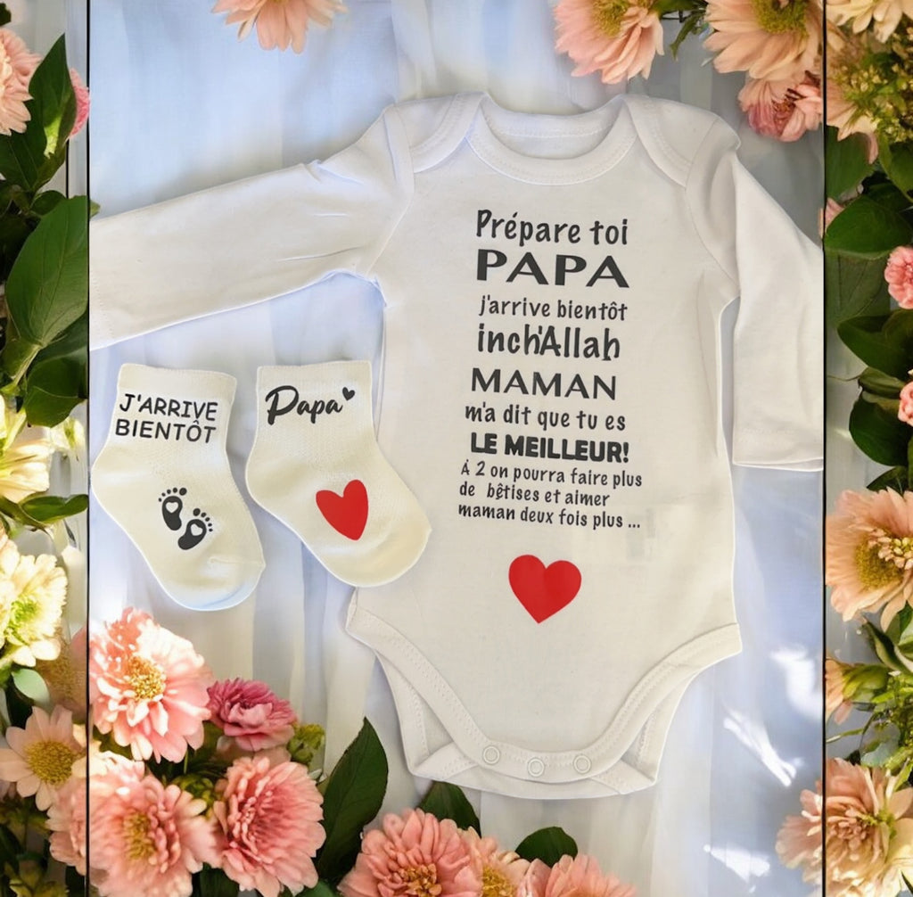 Annonce Grossesse Papa Body Bébé ❤️ | Prépare toi Papa j’arrive bientôt inch’Allah | Cadeau Futur Papa Musulman