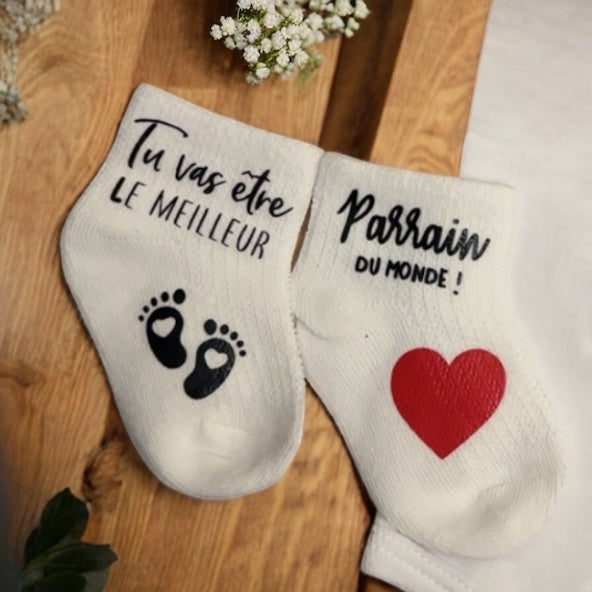 Chaussettes annonce parrain “Tu vas être le meilleur parrain du monde” – Cadeau annonce grossesse – Idée originale futur parrain