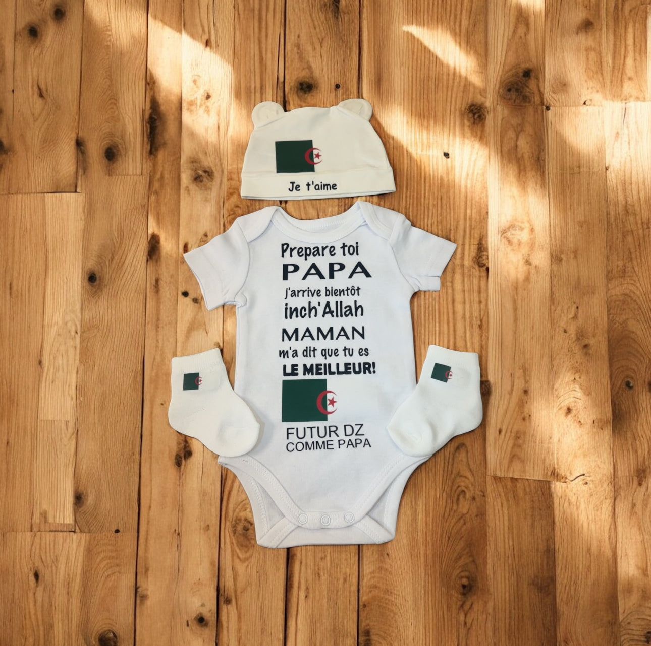 Ensemble bébé personnalisé Futur DZ comme papa – Body bébé annonce grossesse papa – Cadeau naissance algérien