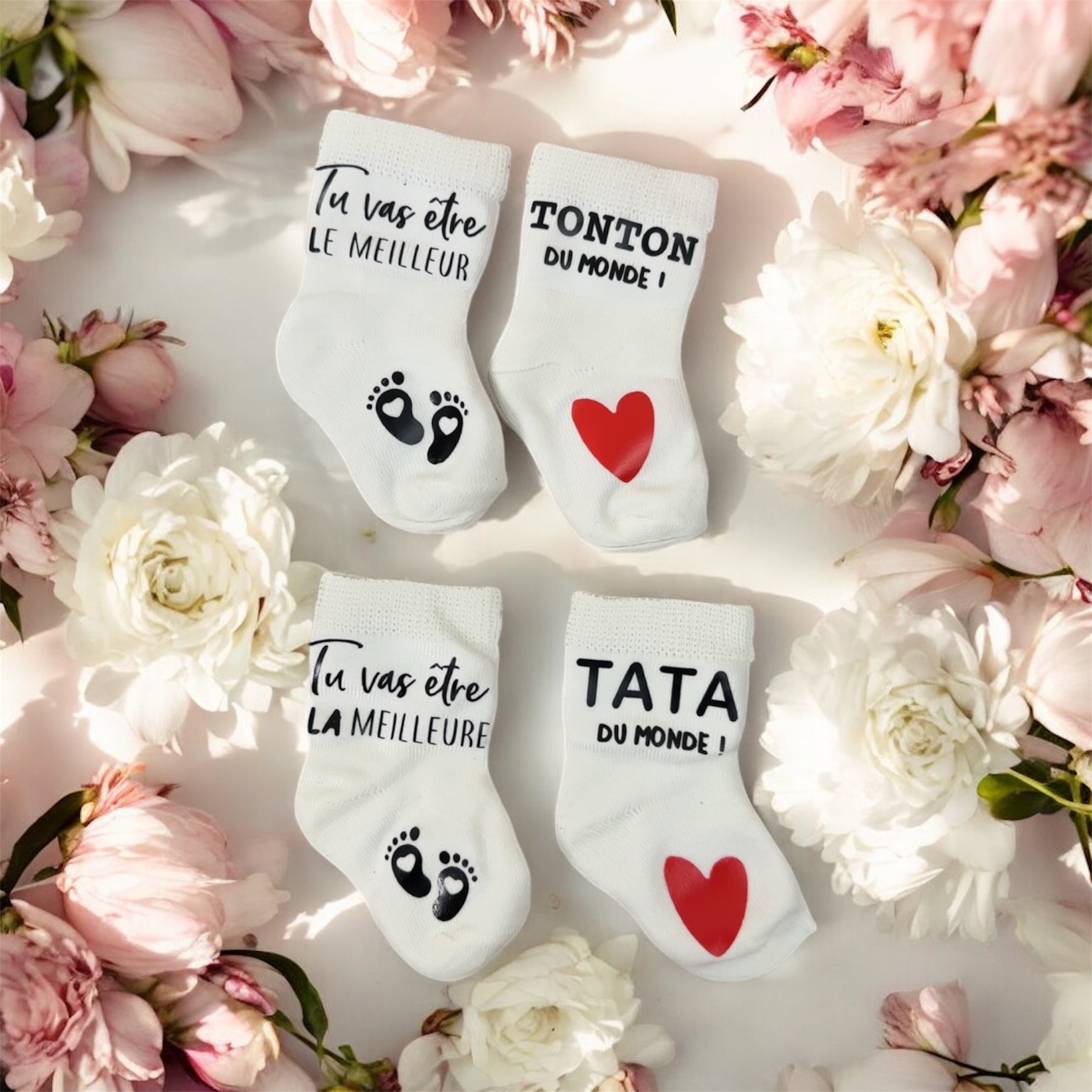 🍼 Lot de 2 paires de chaussettes annonce grossesse  futur tonton et tata – “Tu vas être la meilleure Tata / le meilleur Tonton du monde” – Cadeau révélation original ♥️