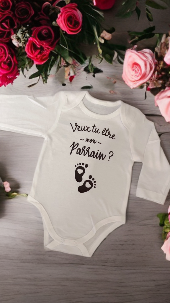 Body bébé “Veux-tu être mon parrain ?” | Cadeau annonce parrain original | Body coton manches longues