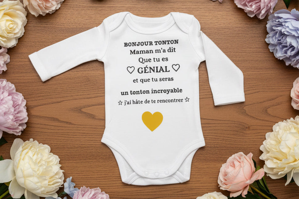 Body bébé annonce grossesse tonton – Bonjour tonton – Cadeau futur tonton – Annonce grossesse originale – Naissance bébé