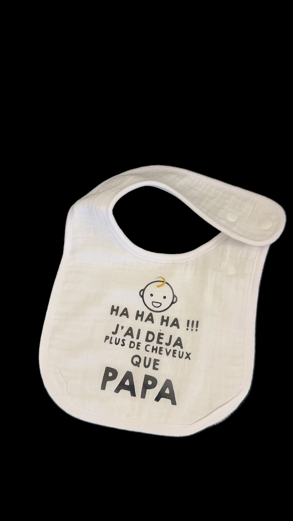 🍼 Bavoir humoristique bébé – “Ha ha ha !!! J’ai déjà plus de cheveux que Papa” 😂 | Cadeau naissance original