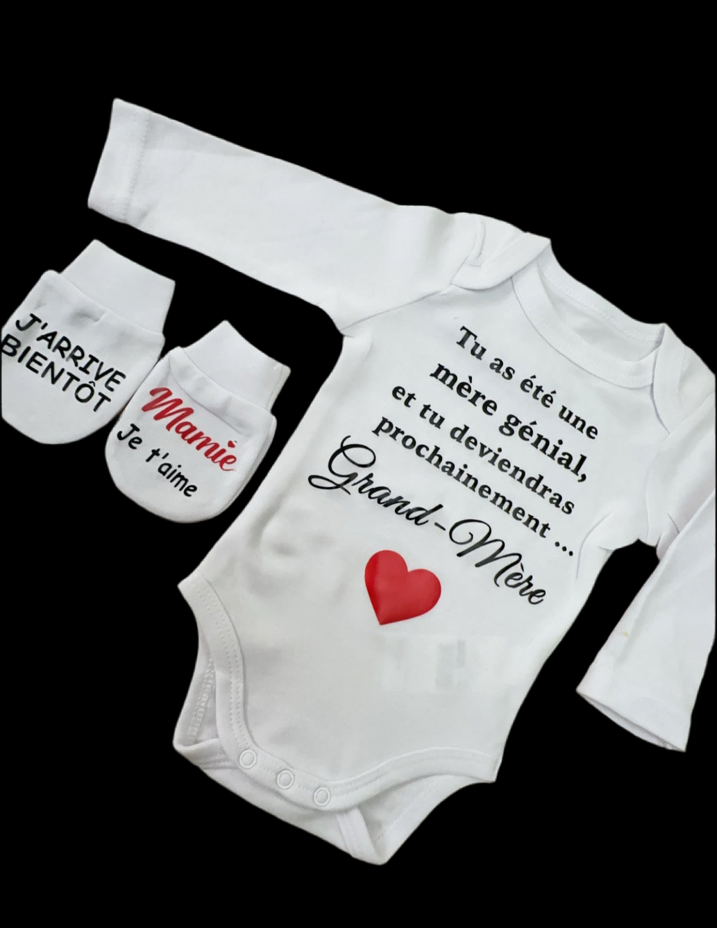 Body et moufles “Annonce Grossesse Mamie” – Cadeau surprise futur Grand-Mère | Idée originale pour révéler une grossesse