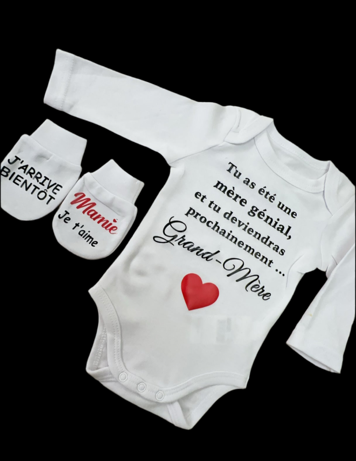 Body et moufles “Annonce Grossesse Mamie” – Cadeau surprise futur Grand-Mère | Idée originale pour révéler une grossesse