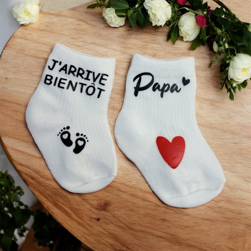 Chaussettes bébé annonce grossesse Papa – J’arrive bientôt – Cadeau futur papa – Annonce grossesse originale – Naissance