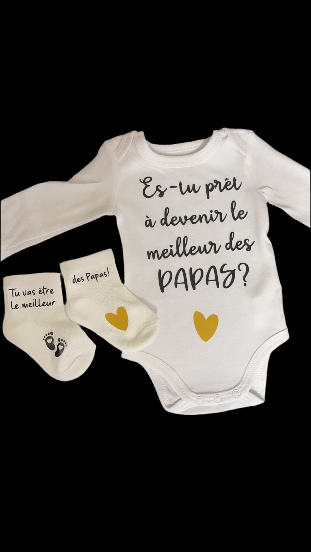 Ensemble bébé annonce grossesse – Body + Chaussettes personnalisées “Meilleur des Papas” – Idée cadeau future maman / surprise papa