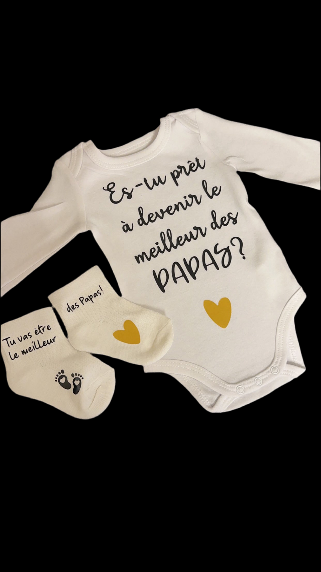 Ensemble bébé annonce grossesse – Body + Chaussettes personnalisées “Meilleur des Papas” – Idée cadeau future maman / surprise papa