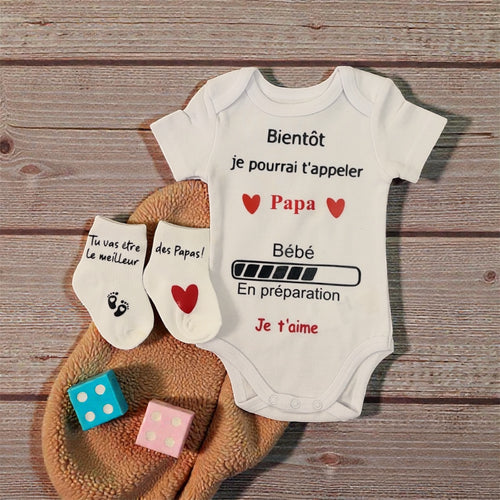 Body Annonce Grossesse + Chaussettes – “Bientôt je pourrai t’appeler Papa” – Cadeau Future Papa