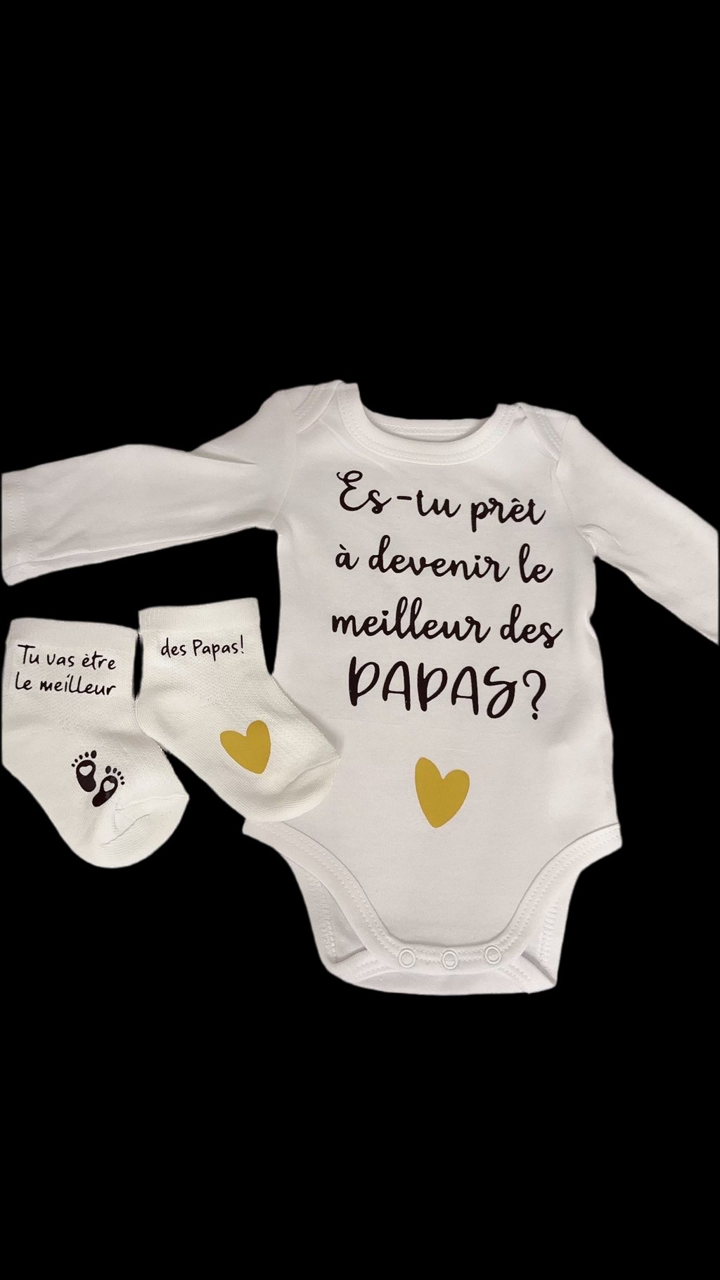 Ensemble bébé annonce grossesse – Body + Chaussettes personnalisées “Meilleur des Papas” – Idée cadeau future maman / surprise papa